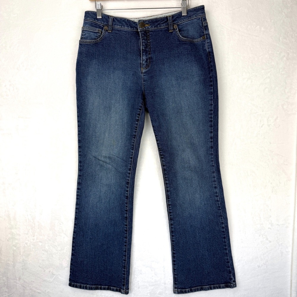 Lands End Womens 10 Original Fit Modern Waist Bootcut Jeans Dark Wash Stretch